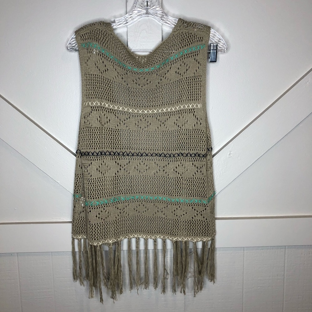Umgee Boho Crochet Knit Fringe Open Vest Women Size Large Cotton Blend Festival - Picture 3 of 8